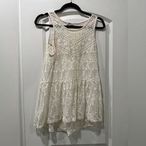 Express Sheer Ivory Lace Tunic Tank Top Size Small